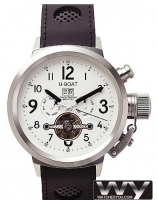 U-BOAT FlightDeck 50mm Tourbillon Blanc Dial noir cuir Montre Réplique