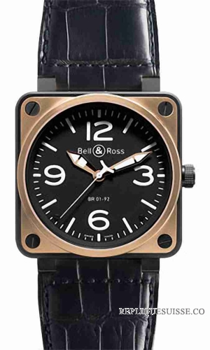 Bell & Ross BR01-92 Carbon Or cuir Automatique Montre Réplique