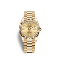 Rolex Day-Date 36 or jaune 18 ct M128238-0008 couleur champagne sertie de diamants Cadran