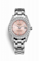 Copie Montre Rolex Pearlmaster 34 18 ct en or blanc serti de diamants rose cadran m81159-0054