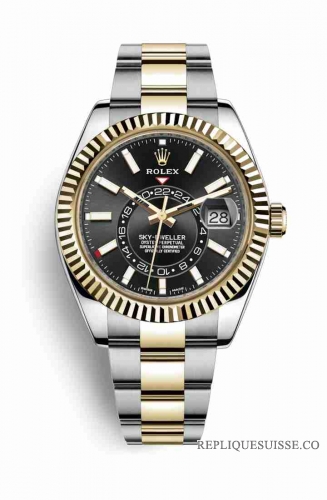 Copie Montre Rolex Sky-Dweller Jaune Rolesor Oystersteel Or jaune 18 ct Cadran Noir m326933-0002