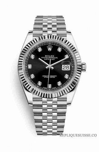 Copie Montre Rolex Datejust 41 White Rolesor Oystersteel Or blanc 18 carats 126334 Diamants noirs Set Cadran m126334-0012