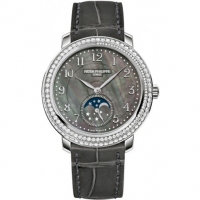 Patek Philippe Complications Cadran de nacre noire Diamants Or Blanc 18kt en Cuir 4968G-001 Montres Copie