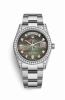 Copie Montre Rolex Day-Date 36 Or blanc 18 ct sertissage diamants 118389 Nacre noire sertissage Cadran m118389-0057