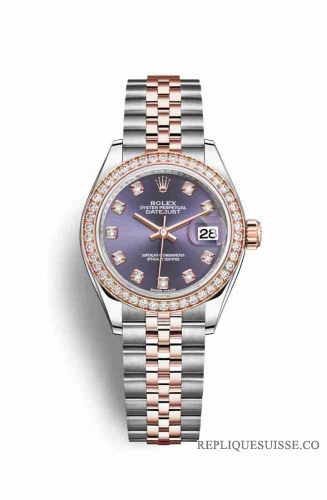 Copie Montre Rolex Datejust 28 Everose Roles ou Oystersteel 18 ct Everose or RBR Aubergine set diamants Cadran m279381rbr-0015