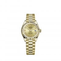 Rolex Lady-Datejust or jaune 18 ct cadran champagne bracelet President