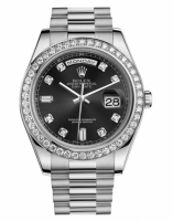 Réplique Rolex Day Date II President Blanc or and Diamonds noir cadran 21 218349 BKDP