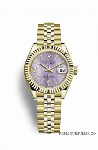 Copie Montre Rolex Datejust 28 or jaune 18 ct Set de diamants lilas Cadran m279178-0012