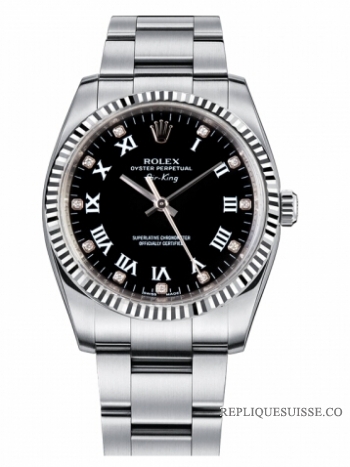 Réplique Rolex Air-King Blanc or Fluted Bezel noir cadran 114234 BKDRO Mo 114234 BKDRO