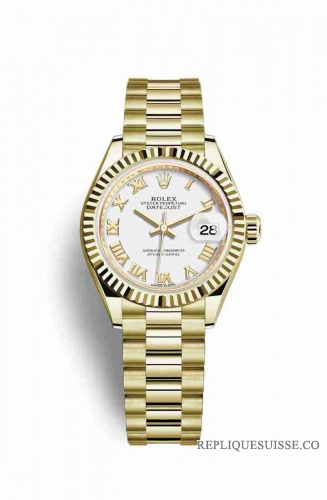 Copie Montre Rolex Datejust 28 Or jaune 18 ct Cadran Blanc m279178-0029