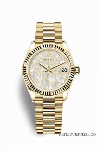 Copie Montre Rolex Datejust 31 Or jaune 18 carats 278278 Nacre pavee Pavillon m278278-0022