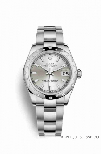 Copie Montre Rolex Datejust 31 Blanc Role ou Oystersteel Or blanc 18 carats 178344 Argent Cadran m178344-0026