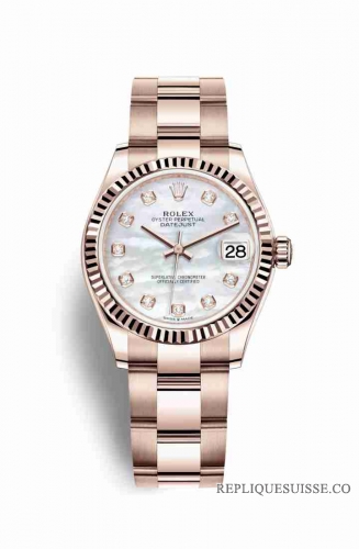 Copie Montre Rolex Datejust 31 18 ct Everose or 278275 Blanc nacre sertie de diamants Cadran m278275-0016