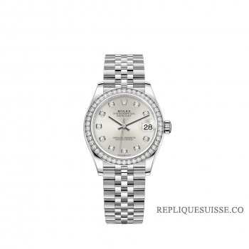 Rolex Datejust 31 Blanc Rolesor cadran argent serti de diamants Bracelet Jubilee