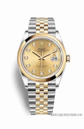 Copie Montre Rolex Datejust 36 Jaune Rolesor Oystersteel or jaune 18 ct 126203 Champagne-diamants ensemble de couleur Cadran m126203-0017