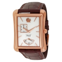 Piaget cravate noire Emperador cadran argente cuir marron hommes