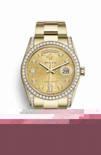 Copie Montre Rolex Day-Date 36 Or jaune 18 ct ensemble de cosses 118388 Champagne-couleur Jubile Ornement ensemble m118388-0032
