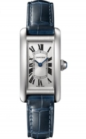 Cartier Tank Americaine Cadran Argente Cuir Bleu marine Femme WSTA0016 Montres Copie