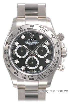 Réplique Rolex Daytona Black Diamond Oyster Bracelet en or blanc 18k Montre 116509BKDO