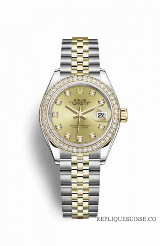 Copie Montre Rolex Datejust 28 Jaune Rolesor Oystersteel or jaune 18 ct RBR Champagne-color set diamants Cadran m279383rbr-0011