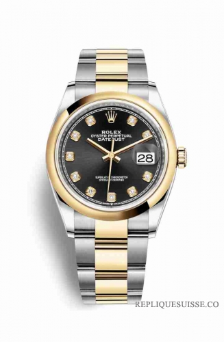 Copie Montre Rolex Datejust 36 Jaune Rolesor Oystersteel or jaune 18 ct 126203 Noir serti de diamants Cadran m126203-0022