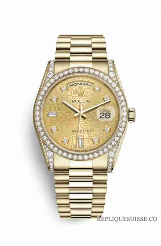 Copie Montre Rolex Day-Date 36 Or jaune 18 ct ensemble de cosses 118388 Champagne-couleur Jubile Ornement ensemble m118388-0017