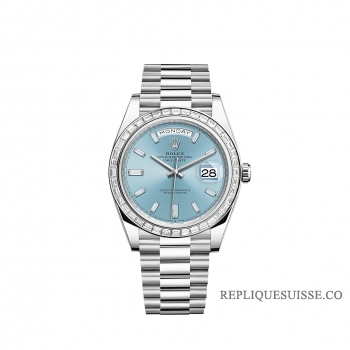 Rolex Day-Date 40 Platine cadran et lunette bleu glacier