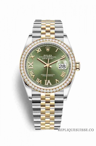 Copie Montre Rolex Datejust 36 Jaune Rolesor Oystersteel or jaune 18 ct 126283RBR Diamants verts olive Cadran m126283rbr-0011