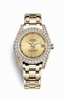 Copie Montre Rolex Pearlmaster 34 18 ct or jaune pattes serties de diamants Champagne-couleur Cadran m81158-0086