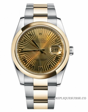 Réplique Rolex Datejust 36mm acier et Or jaune Cadran Champagne Sunbeam 116203 CHSBRO