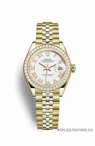 Copie Montre Rolex Datejust 28 Or jaune 18 ct 279138RBR Cadran Blanc m279138rbr-0032