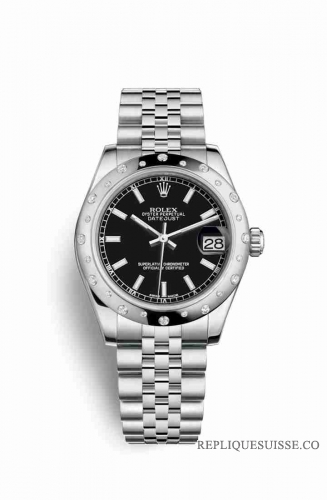 Copie Montre Rolex Datejust 31 Blanc Role ou Oystersteel Or blanc 18 carats 178344 Cadran Noir m178344-0044