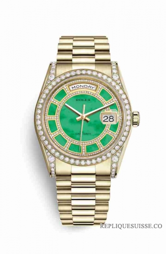 Copie Montre Rolex Day-Date 36 Or jaune 18 ct ensemble de cosses 118388 Carousel de vert jade Cadran m118388-0157