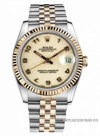 Réplique Rolex Datejust 36mm acier et Jaune or Ivory Jubilee Dial 116233 IJAJ