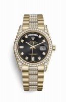 Copie Montre Rolex Day-Date 36 Or jaune 18 ct ensemble de cosses 118388 Diamants noir Set Cadran m118388-0079