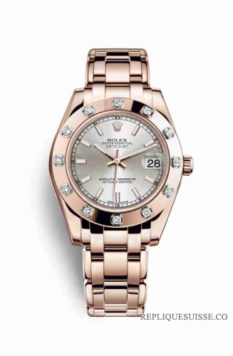 Copie Montre Rolex Pearlmaster 34 18 ct Everose or cadran argent m81315-0023