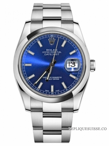 Réplique Rolex Datejust en acier de 36mm d?me lunette cadran bleu 116200 BLSO