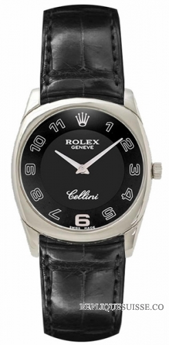 Rolex Cellini Danaos cadran noir bracelet en cuir noir unisexe 4233/9