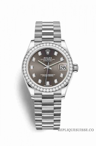 Copie Montre Rolex Datejust 31 or blanc 18 carats 278289RBR Gris fonce ensemble diamants Cadran m278289rbr-0006