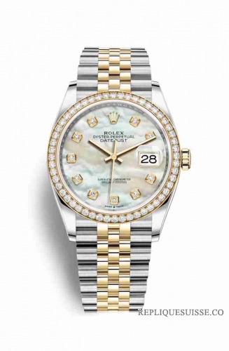 Copie Montre Rolex Datejust 36 Jaune Rolesor Oystersteel or jaune 18 ct 126283RBR Blanc nacre sertie de diamants Cadran m126283rbr-0009