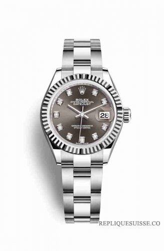 Copie Montre Rolex Datejust 28 Blanc Role ou Oystersteel or blanc 18 carats Gris fonce ensemble diamants Cadran m279174-0016