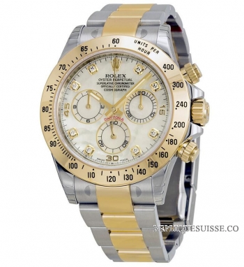 Réplique Rolex Cosmograph Daytona Mere de Perle Diamant Cadran Oyster Bracelet 116523-MDO