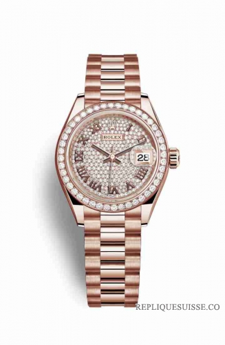 Copie Montre Rolex Datejust 28 18 carats Everose or 279135RBR cadran pave de diamants m279135rbr-0021