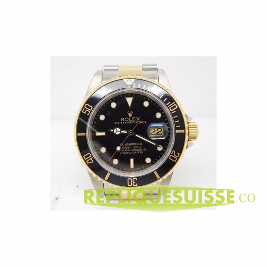 Réplique Rolex Submariner noir indice Cadran Oyster Bracelet deux tons 16613BK - Cliquez sur l'image pour la fermer