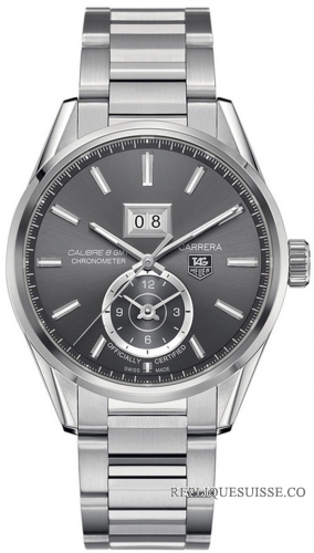 TAG Heuer Réplique Carrera Calibre 8 GMT gris Dial Acier inoxydable WAR5012.BA0723