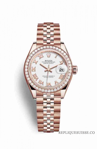 Copie Montre Rolex Datejust 28 18 carats Everose or 279135RBR cadran blanc m279135rbr-0024