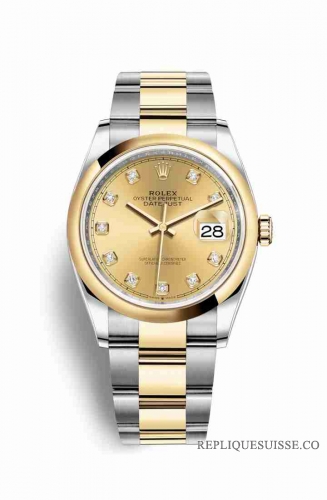 Copie Montre Rolex Datejust 36 Jaune Rolesor Oystersteel or jaune 18 ct 126203 Champagne-diamants de couleur Cadran m126203-0018