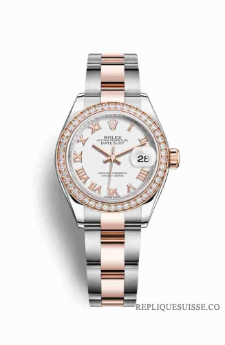 Copie Montre Rolex Datejust 28 Everose Roles ou Oystersteel 18 ct Everose or RBR cadran blanc m279381rbr-0022