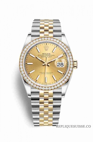 Copie Montre Rolex Datejust 36 Jaune Roles ou Oystersteel or jaune 18 ct 126283RBR Champagne-couleur Cadran m126283rbr-0001