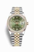 Copie Montre Rolex Datejust 36 Jaune Rolesor Oystersteel or jaune 18 ct 126283RBR Diamants verts olive Cadran m126283rbr-0011